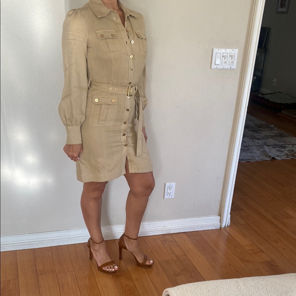 MICHAEL Michael Kors Tan Long Sleeve Shirt Dress